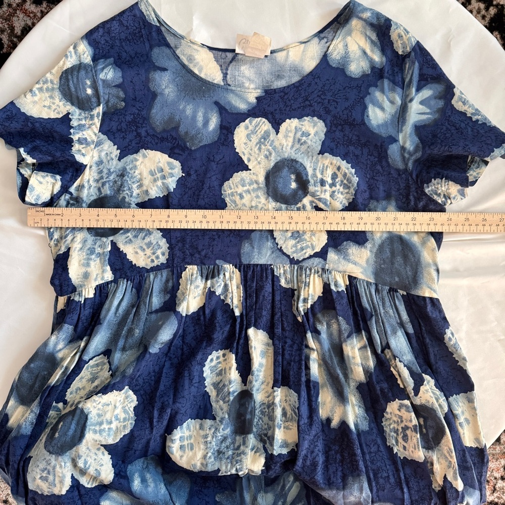 Vintage Maxi Dress XXL Blue Floral Bold Print Tie Waist Boho 90s - Picture 6 of 6